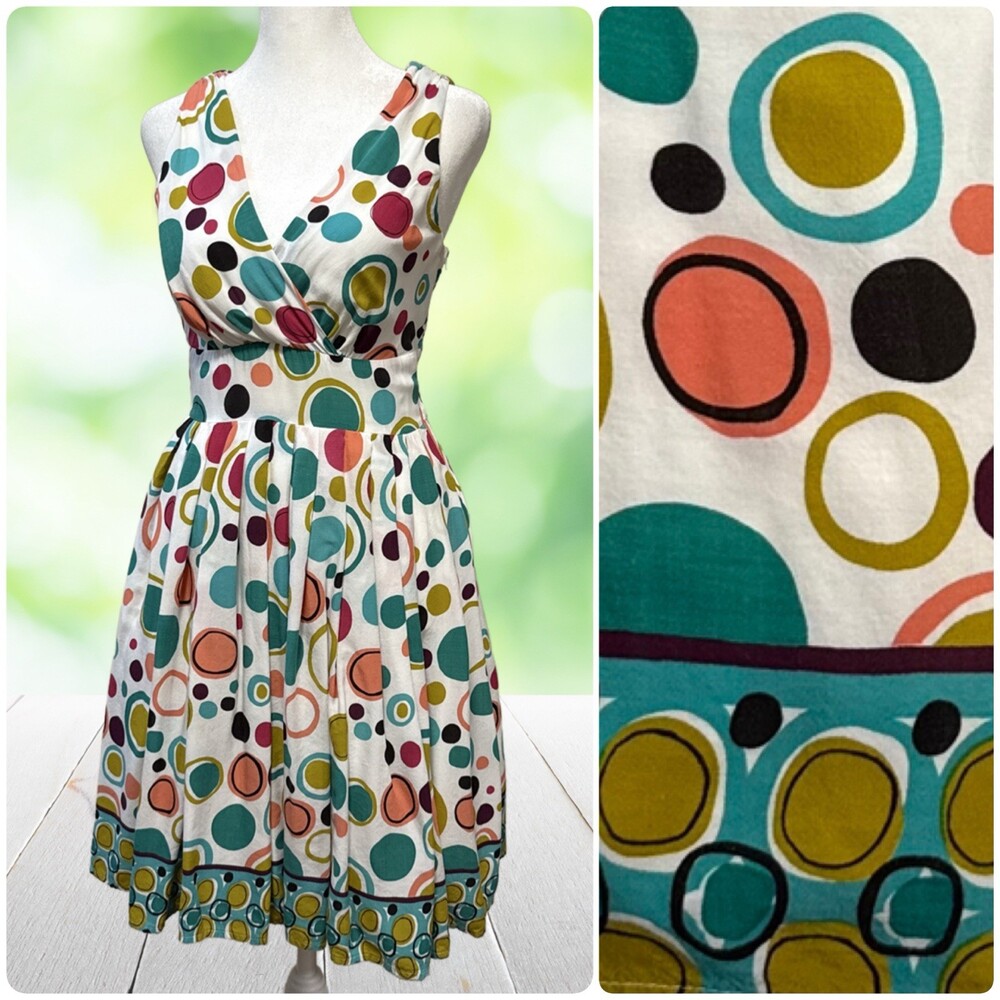 Vtg ARYEH Anthropologie Retro 60s Dress Surplice Empire Waist Polka Dot Mod Sz M